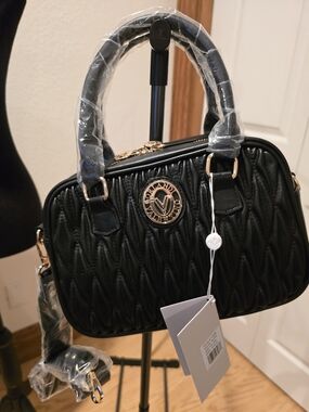 NWT Valentino ORLANDI Black Quilted Satchel/Crossbody Handbag with Gold Accent